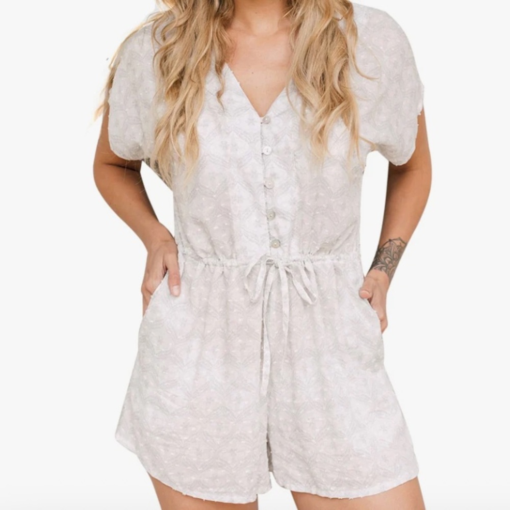 Cream V-Neck Jumpsuit/Coverup with Flutter Sleeves